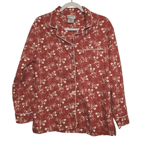 Disney Parks | Women's Red Fleece PJ Button-Down Shirt (US Size Medium) - Picture 1 of 14